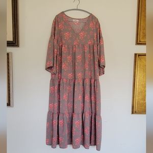 CHARLOTTE MIDI DRESS - CORAL FLORAL M